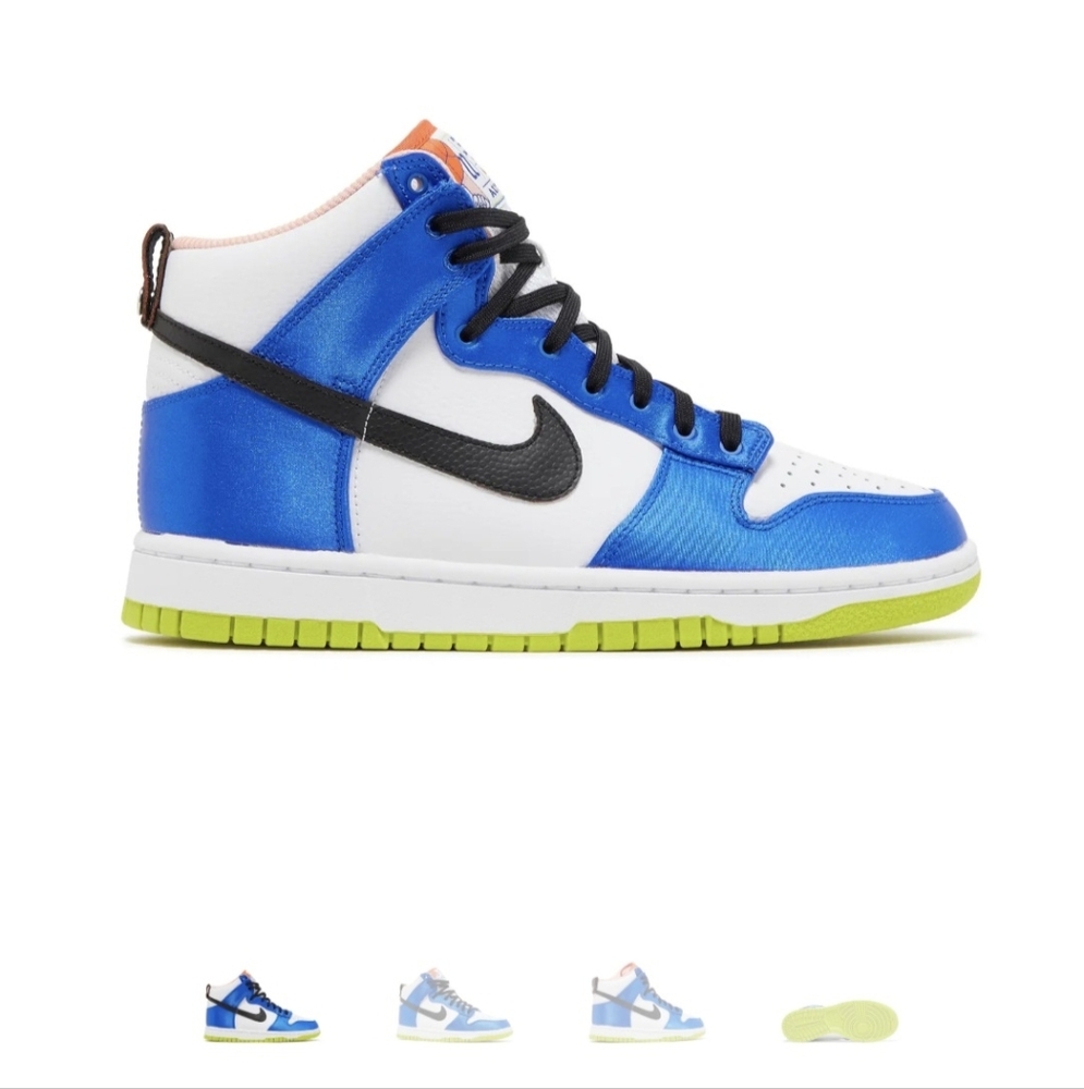 Women Nike Dunk High White Blue Satin Atomic Green